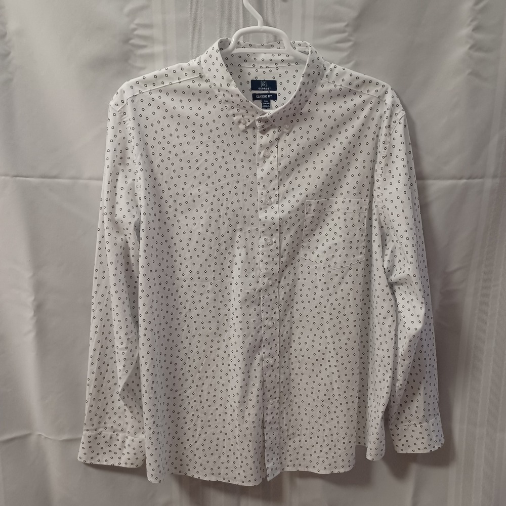 George Button Down Mens 3XL White Navy Diamond Classic Fit Long Sleeve Shirt